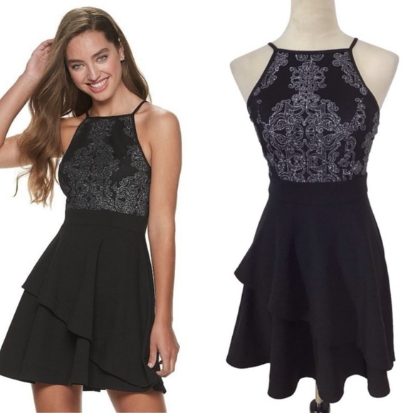 Speechless Filigree Halter Skater Dress Juniors Size 5 - Picture 1 of 10